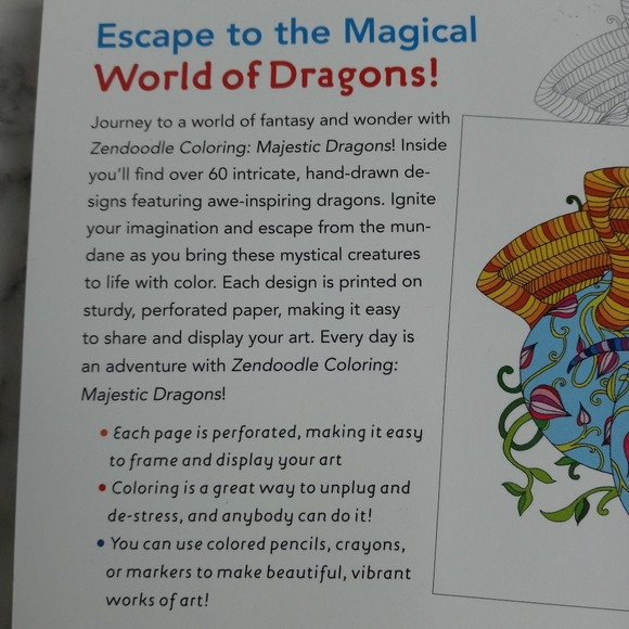 Majestic Dragons Adult Coloring Book w/Pencils NEW - Picture 3 of 8